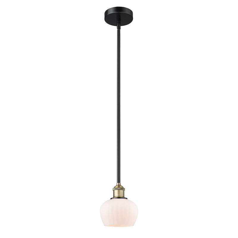 Innovations Fenton 1-Light 7in Mini Pendant | Industrial Black Antique Brass Steel and Matte White Ribbed Glass | Kitchen Island & | Model 616-1S-BAB-G91