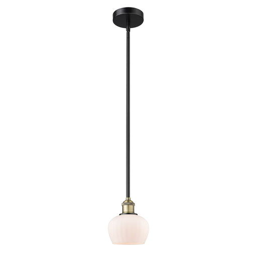 Innovations Fenton 1-Light 7in Mini Pendant | Industrial Black Antique Brass Steel and Matte White Ribbed Glass | Kitchen Island & | Model 616-1S-BAB-G91