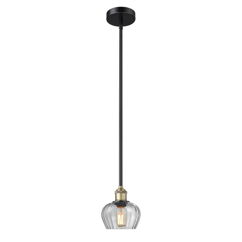 Innovations Fenton 1-Light 7in Mini Pendant | Industrial Black Antique Brass Steel and Clear Ribbed Glass | Kitchen Island & Dining | Model 616-1S-BAB-G92