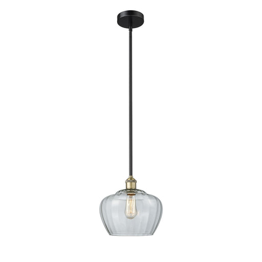 Innovations Fenton 11in 1-Light Mini Pendant | Industrial Black Antique Brass Steel and Clear Ribbed Glass | Kitchen Island & | Model 616-1S-BAB-G92-L