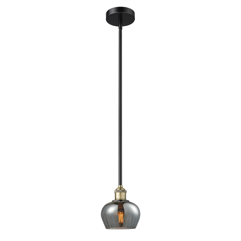 Innovations Fenton 7in 1-Light Mini Pendant | Industrial Black Antique Brass Steel and Light Smoke Ribbed Glass | Kitchen Island & | Model 616-1S-BAB-G93