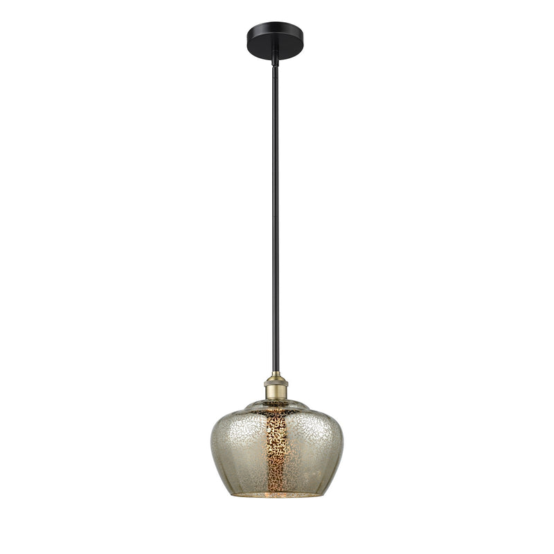 Innovations Fenton 11in 1-Light Mini Pendant | Industrial Black Antique Brass Steel and Mercury Ribbed Glass | Kitchen Island & | Model 616-1S-BAB-G96-L