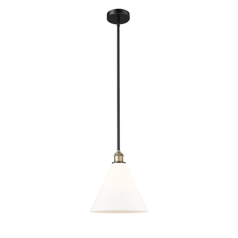 Innovations Berkshire Glass 12in 1-Light Mini Pendant | Industrial Black Antique Brass and Matte White Glass | Kitchen Island & | Model 616-1S-BAB-GBC-121