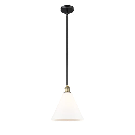 Innovations Berkshire Glass 12in 1-Light Mini Pendant | Industrial Black Antique Brass and Matte White Glass | Kitchen | Model 616-1S-BAB-GBC-121-LED