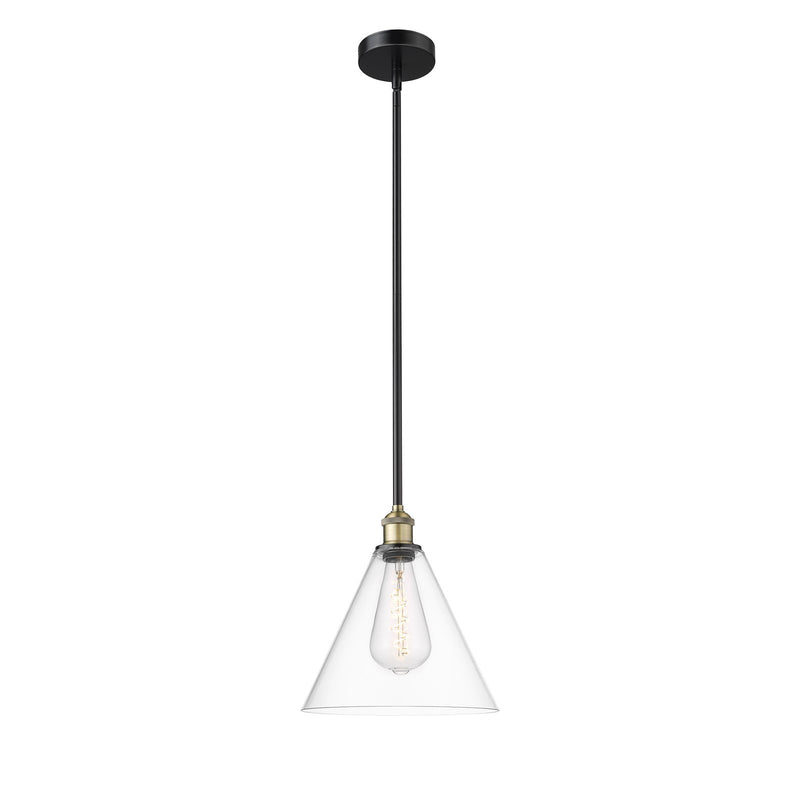 Innovations Berkshire 12in 1-Light Mini Pendant | Industrial Black Antique Brass and Clear Glass | Kitchen Island & Dining Room | Model 616-1S-BAB-GBC-122