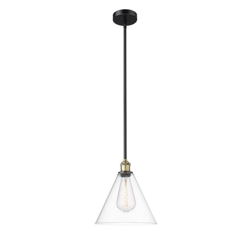 Innovations Berkshire Glass 12in 1-Light Mini Pendant | Industrial Black Antique Brass and Clear Glass | Kitchen Island & | Model 616-1S-BAB-GBC-122-LED