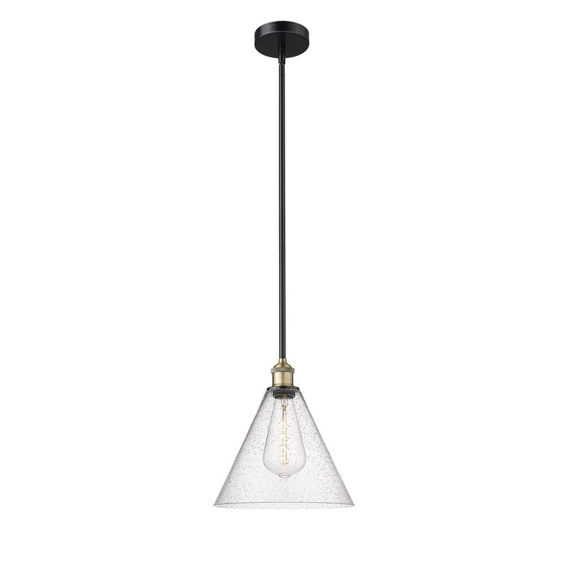 Innovations Berkshire 12in 1-Light Mini Pendant | Industrial Black Antique Brass Steel and Seedy Glass | Kitchen Island & | Model 616-1S-BAB-GBC-124-LED