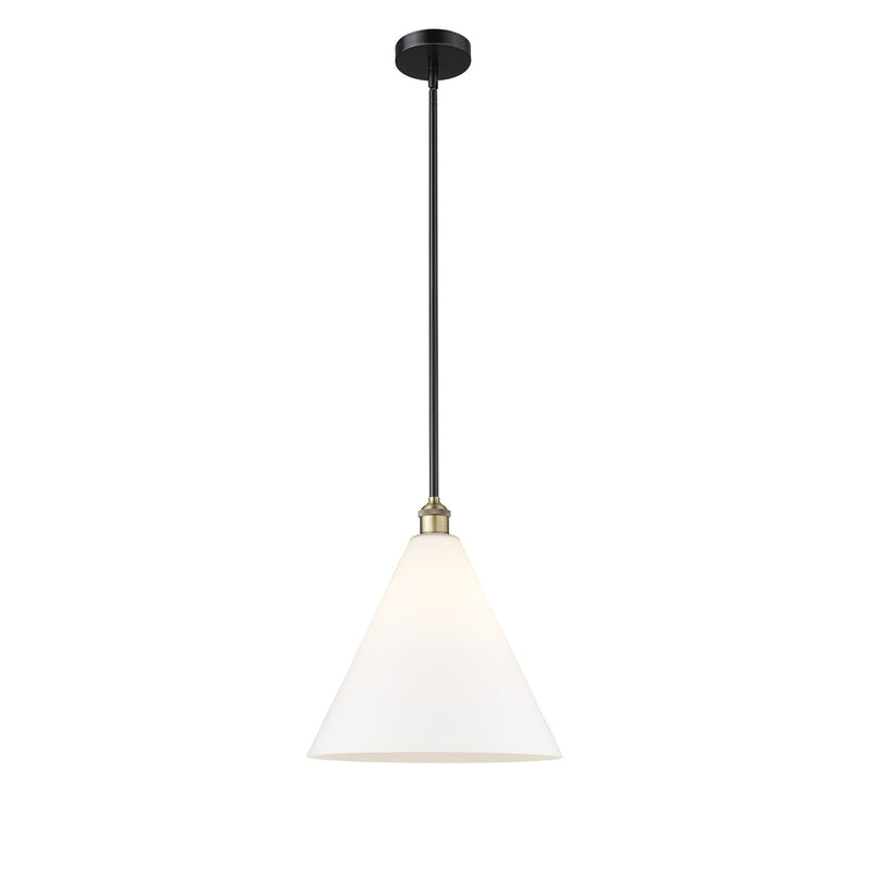 Innovations Berkshire Glass 16in 1-Light Pendant | Industrial Black Antique Brass and Matte White Glass | Kitchen Island & | Model 616-1S-BAB-GBC-161