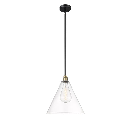 Innovations Berkshire Glass 16in 1-Light Pendant | Industrial Black Antique Brass and Clear Glass | Kitchen Island & Dining | Model 616-1S-BAB-GBC-162-LED