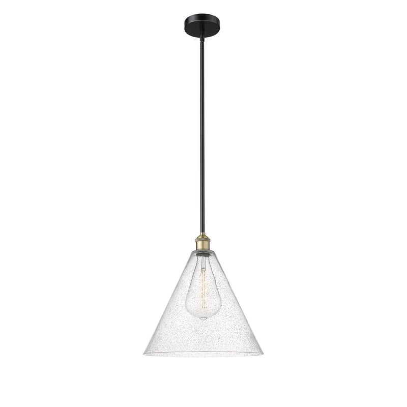 Innovations Berkshire Glass 16in 1-Light Pendant | Industrial Black Antique Brass and Seedy Glass | Kitchen Island & Dining | Model 616-1S-BAB-GBC-164
