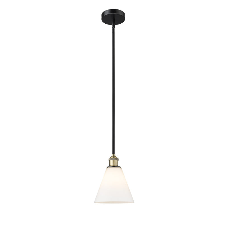 Innovations Berkshire 8in 1-Light Mini Pendant | Industrial Black Antique Brass Steel and Matte White Glass | Kitchen Island & | Model 616-1S-BAB-GBC-81