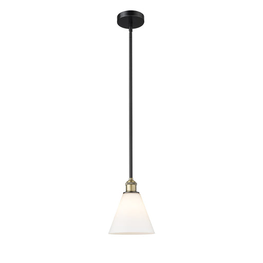 Innovations Berkshire 8in 1-Light Mini Pendant | Industrial Black Antique Brass Steel and Matte White Glass | Kitchen Island & | Model 616-1S-BAB-GBC-81