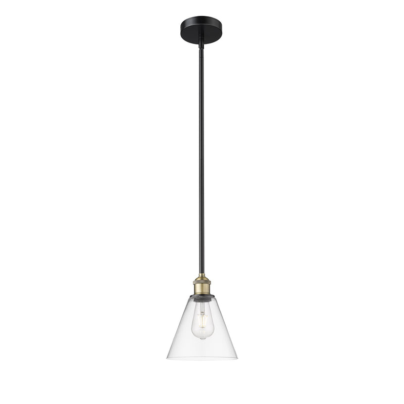 Innovations Berkshire Glass 8in 1-Light Mini Pendant | Industrial Black Antique Brass and Clear Glass | Kitchen Island & Dining | Model 616-1S-BAB-GBC-82