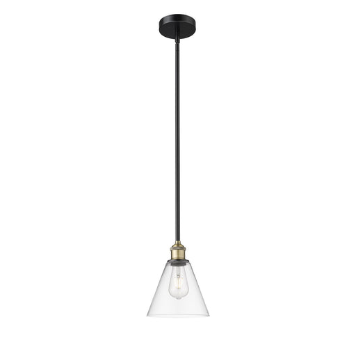 Innovations Berkshire Glass 8in 1-Light Mini Pendant | Industrial Black Antique Brass and Clear Glass | Kitchen Island & | Model 616-1S-BAB-GBC-82-LED
