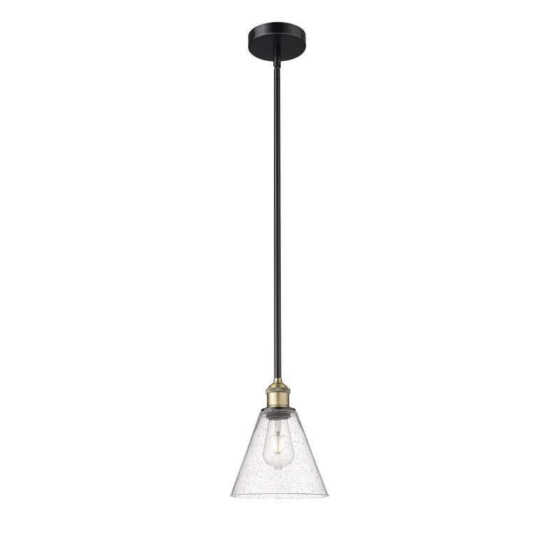Innovations Berkshire Glass 8in 1-Light Mini Pendant | Industrial Black Antique Brass and Seedy Glass | Kitchen Island & | Model 616-1S-BAB-GBC-84-LED
