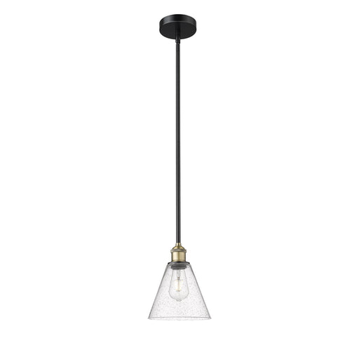 Innovations Berkshire Glass 8in 1-Light Mini Pendant | Industrial Black Antique Brass and Seedy Glass | Kitchen Island & | Model 616-1S-BAB-GBC-84-LED