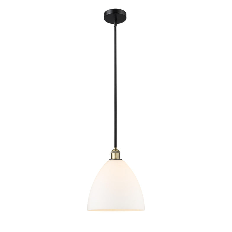 Innovations Bristol 12in 1-Light Mini Pendant | Industrial Black Antique Brass and Matte White Glass | Kitchen Island & | Model 616-1S-BAB-GBD-121-LED