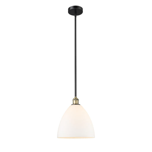 Innovations Bristol 12in 1-Light Mini Pendant | Industrial Black Antique Brass and Matte White Glass | Kitchen Island & | Model 616-1S-BAB-GBD-121-LED