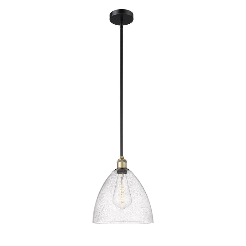 Innovations Bristol 12in 1-Light Mini Pendant | Industrial Black Antique Brass Steel and Seedy Glass | Kitchen Island & | Model 616-1S-BAB-GBD-124-LED