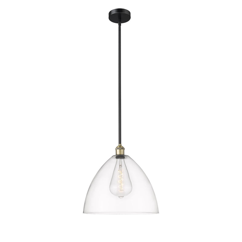 Innovations Bristol 16in 1-Light Pendant | Industrial Black Antique Brass Steel and Clear Glass | Kitchen Island & Dining | Model 616-1S-BAB-GBD-162-LED