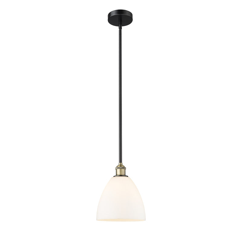 Innovations Bristol 9in 1-Light Mini Pendant | Industrial Black Antique Brass Steel and Matte White Glass | Kitchen Island & | Model 616-1S-BAB-GBD-91