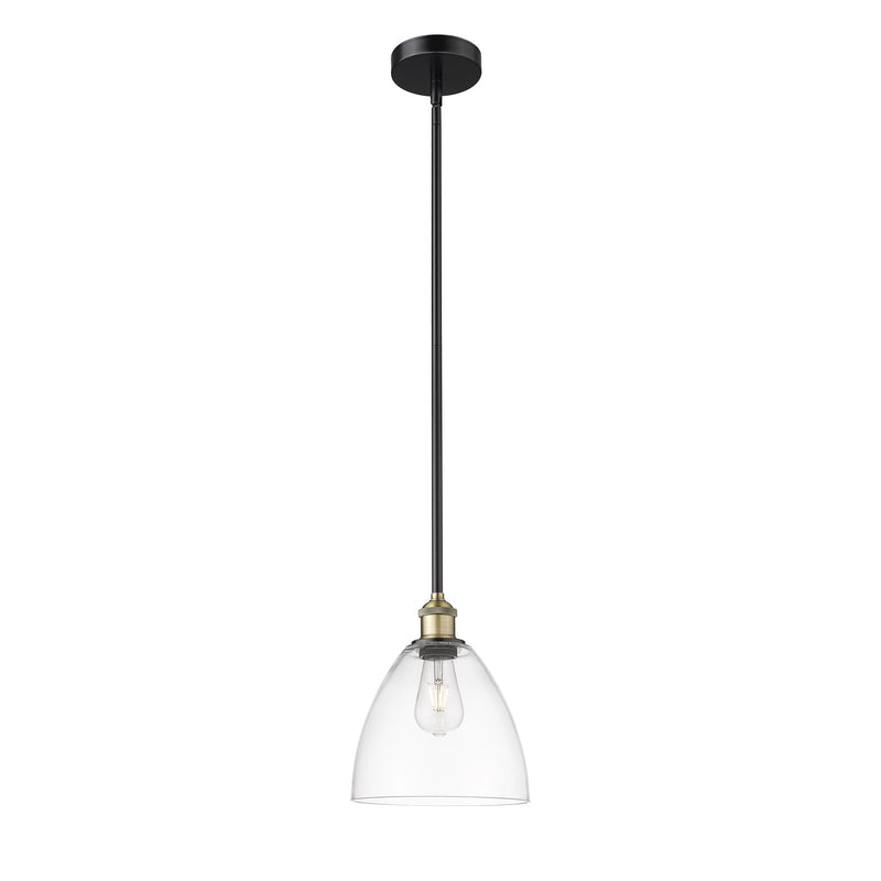 Innovations Bristol 9in 1-Light Mini Pendant | Industrial Black Antique Brass Steel and Clear Glass | Kitchen Island & Dining | Model 616-1S-BAB-GBD-92