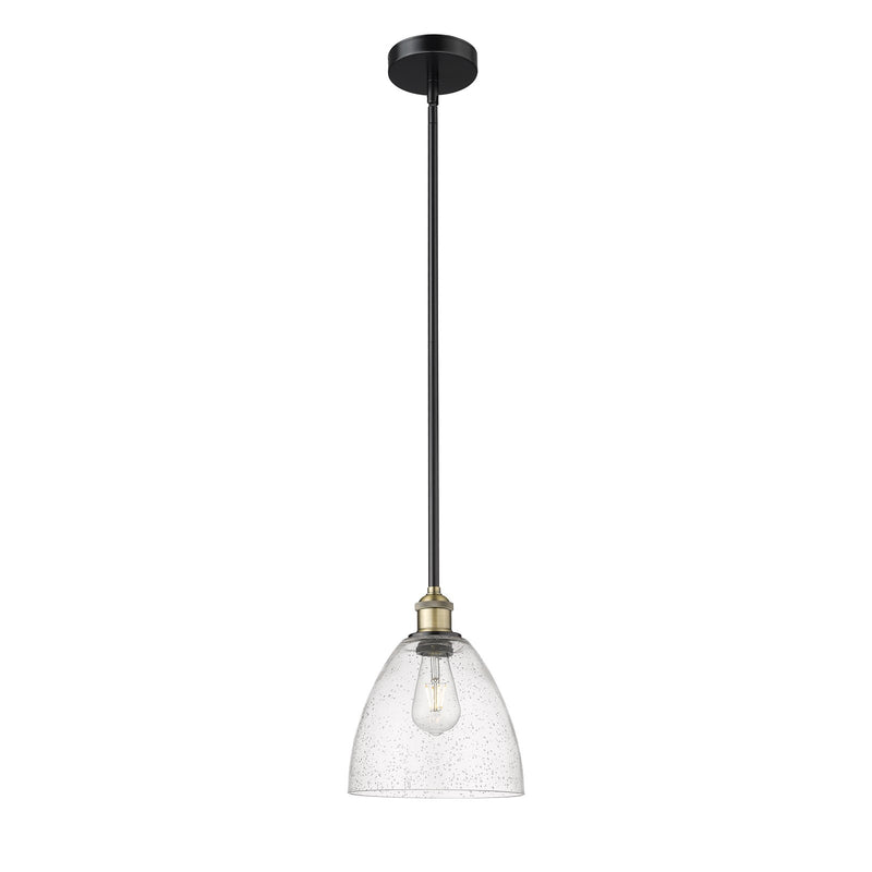 Innovations Bristol 9in 1-Light Mini Pendant | Industrial Black Antique Brass Steel and Seedy Glass | Kitchen Island & | Model 616-1S-BAB-GBD-94-LED