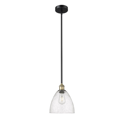 Innovations Bristol 9in 1-Light Mini Pendant | Industrial Black Antique Brass Steel and Seedy Glass | Kitchen Island & | Model 616-1S-BAB-GBD-94-LED