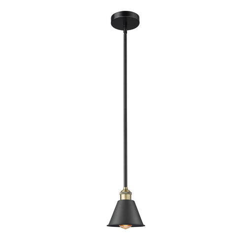 Innovations Smithfield 7in 1-Light Mini Pendant | Industrial Farmhouse Black Antique Brass Steel and Matte Black Metal Shade | Model 616-1S-BAB-M8