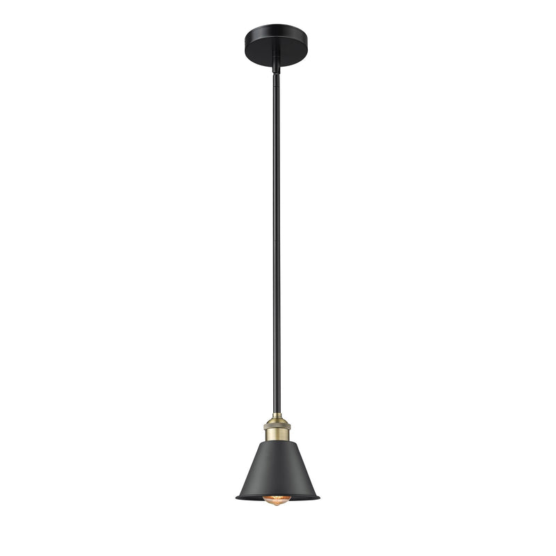 Innovations Smithfield 7in 1-Light Mini Pendant | Industrial Black Antique Brass and Matte Black Metal | Kitchen Island & Dining | Model 616-1S-BAB-M8-LED