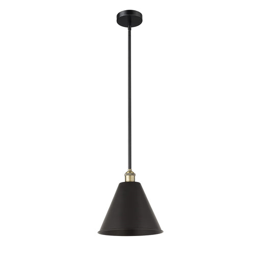 Innovations Berkshire 12in 1-Light Mini Pendant | Industrial Black Antique Brass and Matte Black Metal | Kitchen Island & | Model 616-1S-BAB-MBC-12-BK-LED
