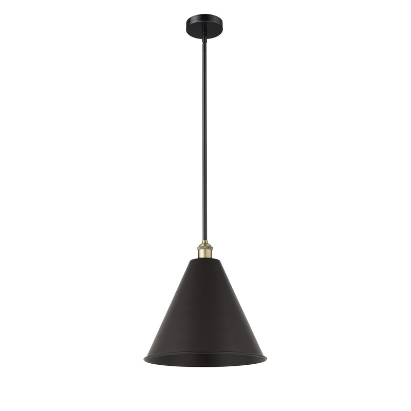 Innovations Berkshire Metal 16in 1-Light Mini Pendant | Industrial Black Antique Brass and Matte Black Metal Shade | Kitchen | Model 616-1S-BAB-MBC-16-BK