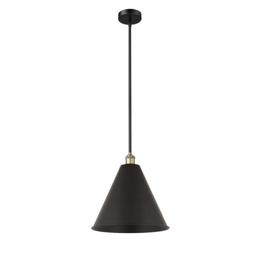 Innovations Berkshire 16in 1-Light Mini Pendant | Industrial Black Antique Brass and Matte Black Metal | Kitchen Island & | Model 616-1S-BAB-MBC-16-BK-LED