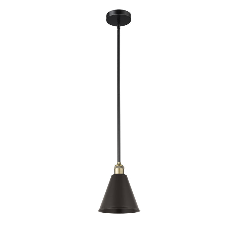 Innovations Berkshire 8in 1-Light Mini Pendant | Industrial Black Antique Brass and Matte Black Metal Shade | Kitchen | Model 616-1S-BAB-MBC-8-BK-LED