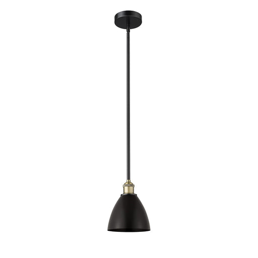 Innovations Bristol 8in 1-Light Mini Pendant | Industrial Black Antique Brass and Matte Black Metal Shade | Kitchen Island & | Model 616-1S-BAB-MBD-75-BK