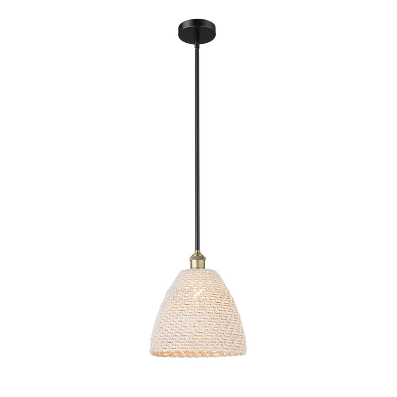 Innovations Bristol Natural 12in 1-Light Mini Pendant | Farmhouse Black Antique Brass Steel and Cast Brass Natural Fiber | Model 616-1S-BAB-NBD-12-NAT