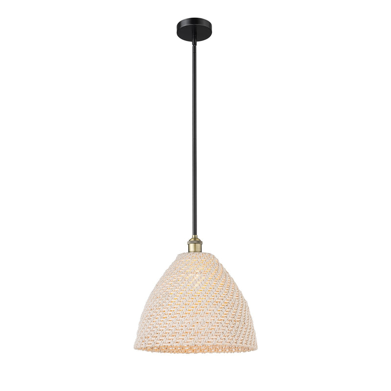 Innovations Bristol Natural 16in 1-Light Mini Pendant | Farmhouse Black Antique Brass and Natural Fiber Dome Shade | Kitchen | Model 616-1S-BAB-NBD-16-NAT