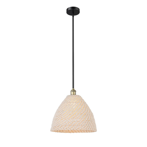 Innovations Bristol Natural 16in 1-Light Mini Pendant | Farmhouse Black Antique Brass and Natural Fiber Dome Shade | Kitchen | Model 616-1S-BAB-NBD-16-NAT