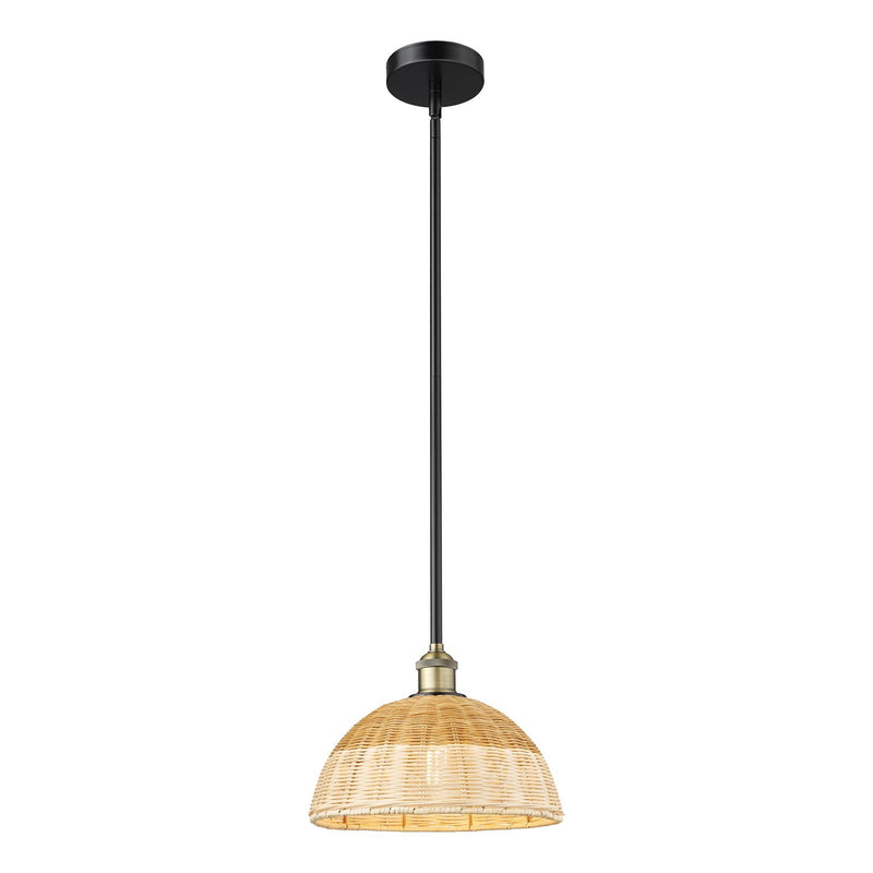 Innovations Bristol Natural II 12in 1-Light Mini Pendant | Industrial Black Antique Brass and Natural Fiber Shade | Kitchen | Model 616-1S-BAB-NBD2-12-NAT