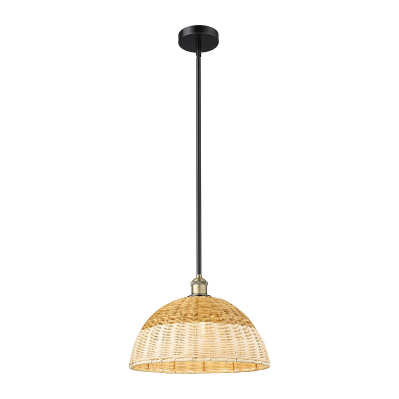 Innovations Bristol Natural II 16in 1-Light Mini Pendant | Industrial Black Antique Brass and Natural Fiber Shade | Kitchen | Model 616-1S-BAB-NBD2-16-NAT