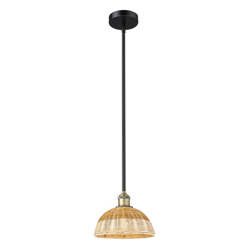 Innovations Bristol Natural II 9in 1-Light Mini Pendant | Industrial Black Antique Brass and Natural Fiber | Kitchen Island | Model 616-1S-BAB-NBD2-9-NAT