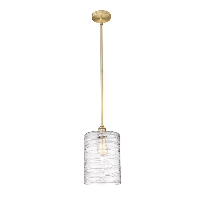 Innovations Cobbleskill 9in 1-Light Mini Pendant | Industrial Brushed Brass Steel and Deco Swirl Clear Glass | Kitchen Island & | Model 616-1S-BB-G1113-L