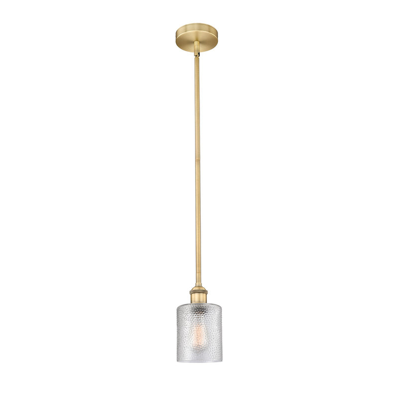 Innovations Cobbleskill 5in 1-Light Mini Pendant | Industrial Brushed Brass Steel and Clear Cobbleskill Glass | Kitchen Island | Model 616-1S-BB-G112-LED