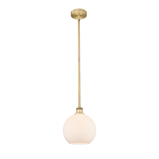 Innovations Athens 10in 1-Light Mini Pendant | Industrial Brushed Brass Steel and Matte White Glass | Kitchen Island & | Model 616-1S-BB-G121-10-LED