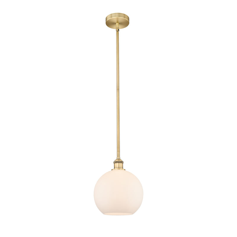 Innovations Athens 10in 1-Light Mini Pendant | Industrial Brushed Brass Steel and Matte White Glass | Kitchen Island & | Model 616-1S-BB-G121-10-LED