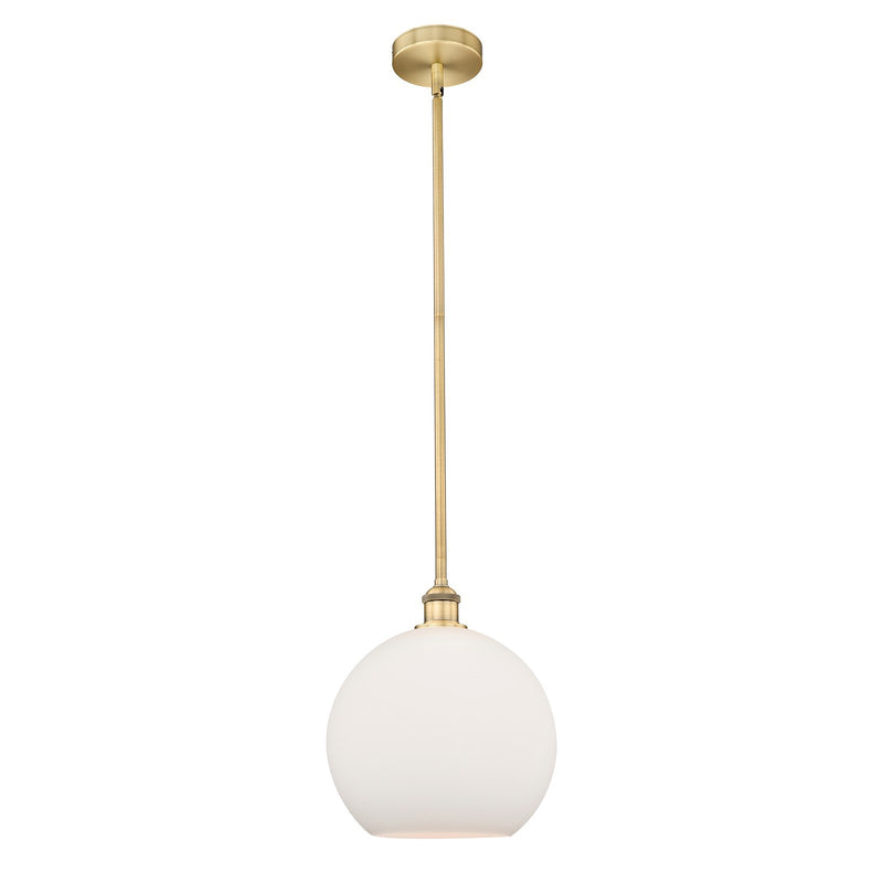 Innovations Athens 12in 1-Light Mini Pendant | Industrial Brushed Brass Steel and Matte White Glass | Kitchen Island & | Model 616-1S-BB-G121-12-LED