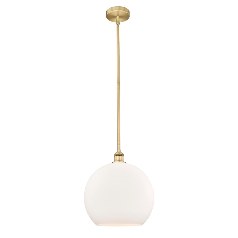 Innovations Athens 14in 1-Light Pendant | Industrial Brushed Brass Steel and Matte White Glass | Kitchen Island & Dining | Model 616-1S-BB-G121-14-LED