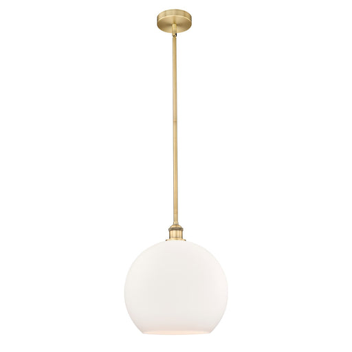 Innovations Athens 14in 1-Light Pendant | Industrial Brushed Brass Steel and Matte White Glass | Kitchen Island & Dining | Model 616-1S-BB-G121-14-LED