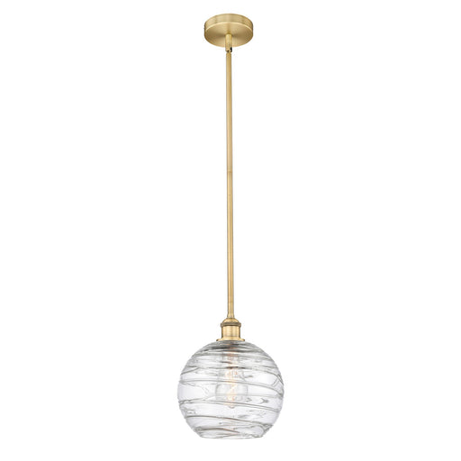 Innovations Athens Deco Swirl 10in 1-Light Mini Pendant | Industrial Brushed Brass and Clear Deco Swirl Glass | Kitchen | Model 616-1S-BB-G1213-10CL