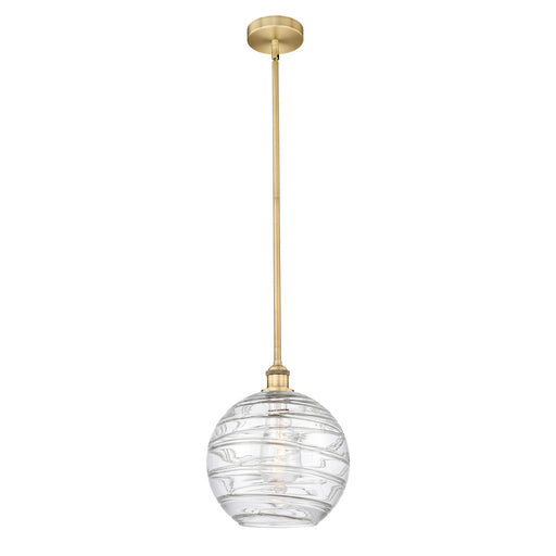 Innovations Athens Deco Swirl 12in 1-Light Mini Pendant | Industrial Brushed Brass Steel and Clear Deco Swirl Glass | Kitchen | Model 616-1S-BB-G1213-12CL